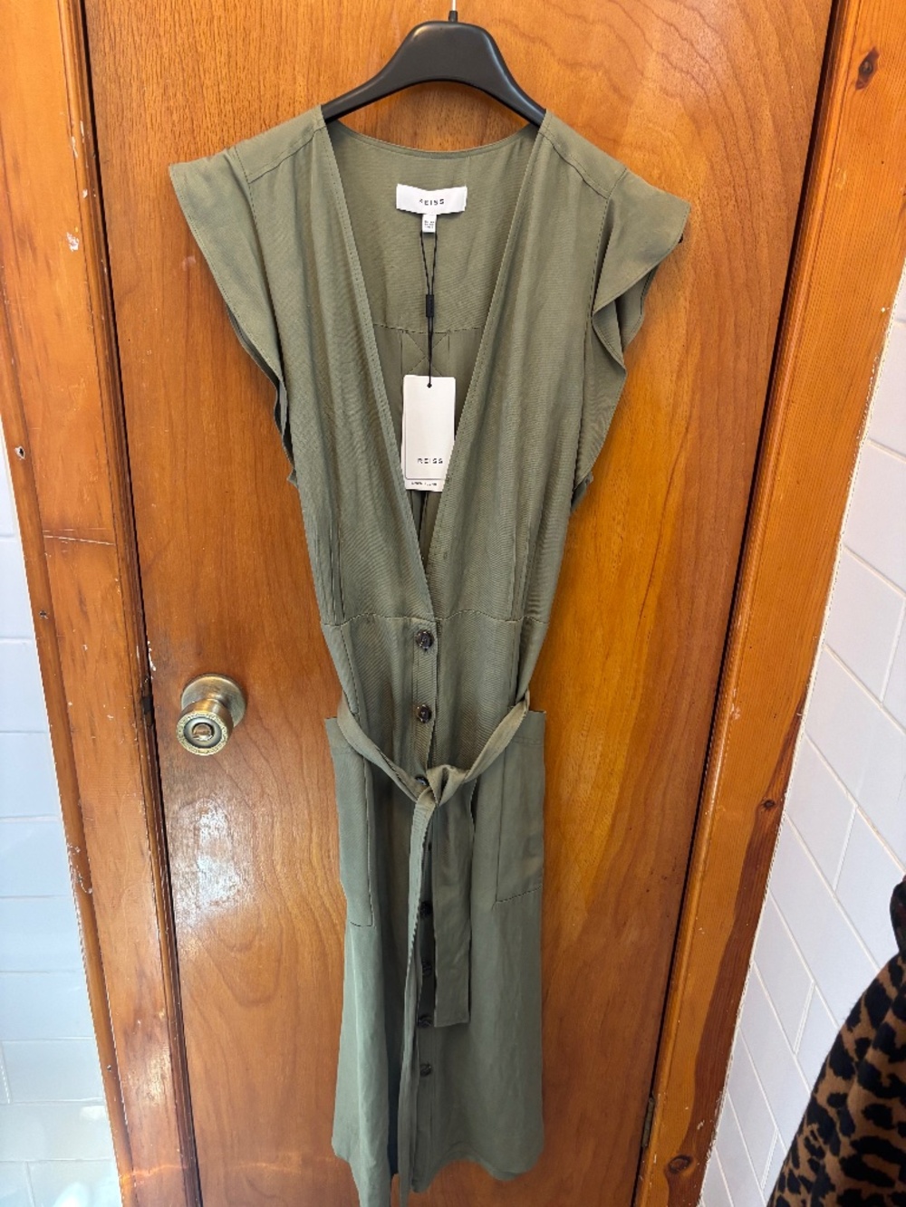 Reiss green capped sleeve dress